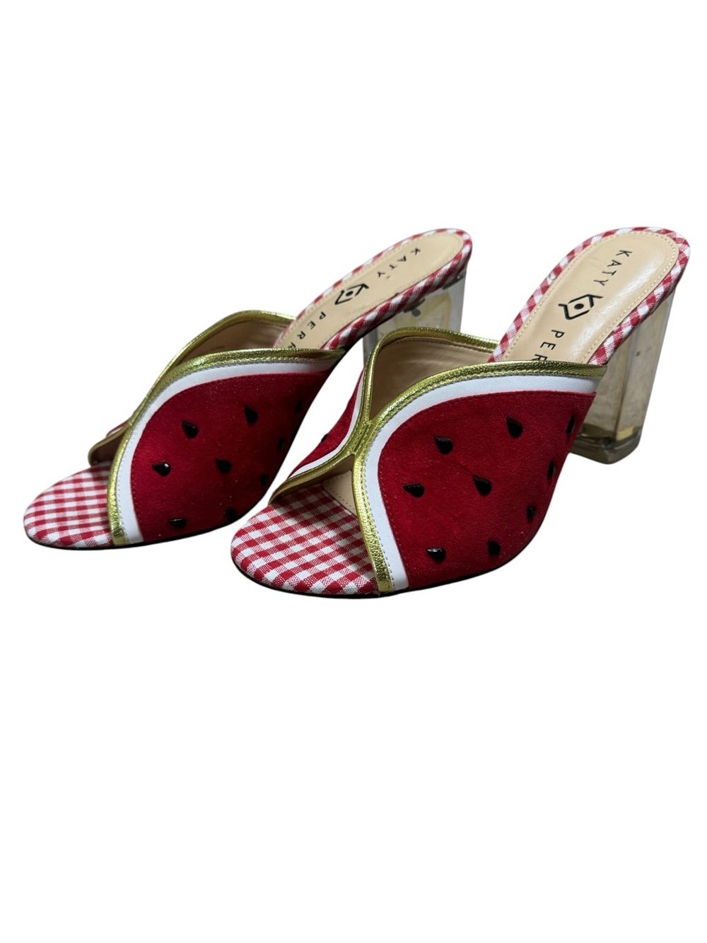 Katy Perry The Picolo Watermelon Gingham Clear Acrylic Heel Sandal